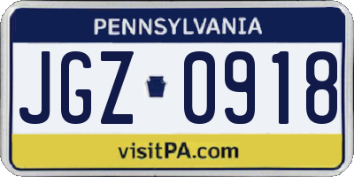 PA license plate JGZ0918