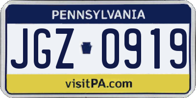 PA license plate JGZ0919