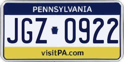 PA license plate JGZ0922