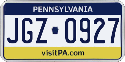 PA license plate JGZ0927