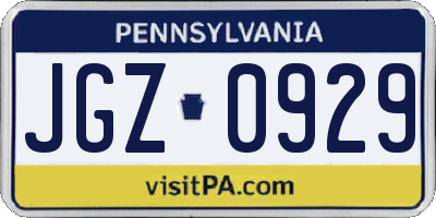 PA license plate JGZ0929