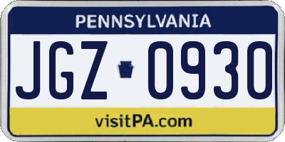 PA license plate JGZ0930