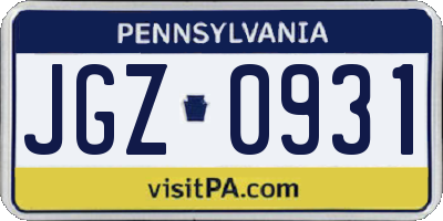 PA license plate JGZ0931