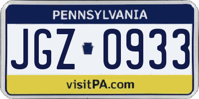 PA license plate JGZ0933