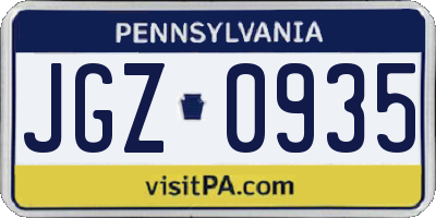 PA license plate JGZ0935