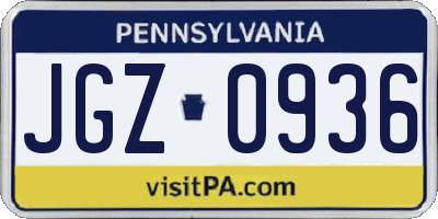 PA license plate JGZ0936