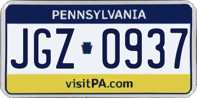 PA license plate JGZ0937