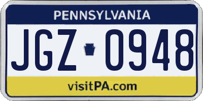 PA license plate JGZ0948