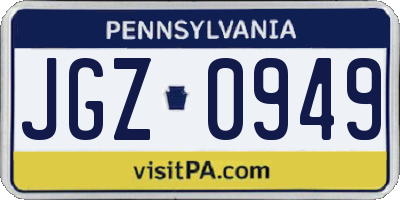 PA license plate JGZ0949