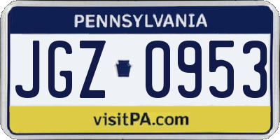 PA license plate JGZ0953
