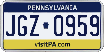 PA license plate JGZ0959