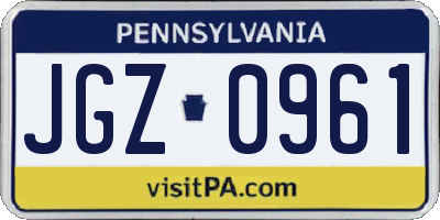 PA license plate JGZ0961