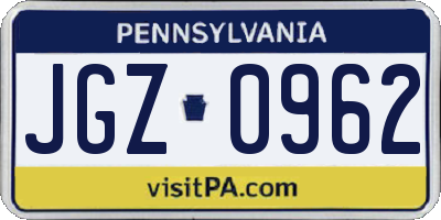 PA license plate JGZ0962