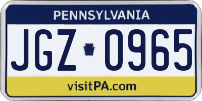 PA license plate JGZ0965
