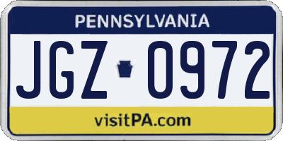 PA license plate JGZ0972