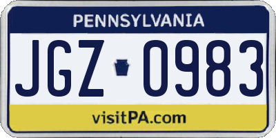 PA license plate JGZ0983