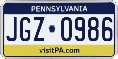 PA license plate JGZ0986