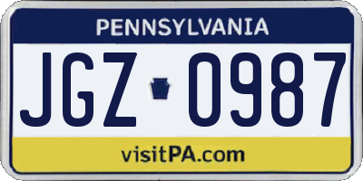 PA license plate JGZ0987