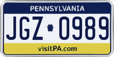 PA license plate JGZ0989