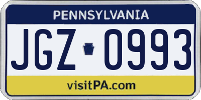 PA license plate JGZ0993