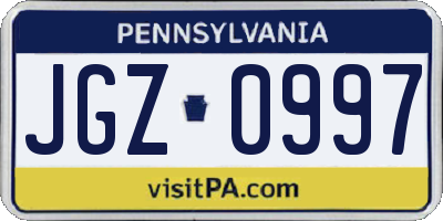 PA license plate JGZ0997