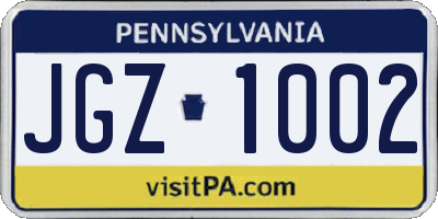PA license plate JGZ1002