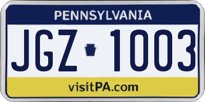 PA license plate JGZ1003