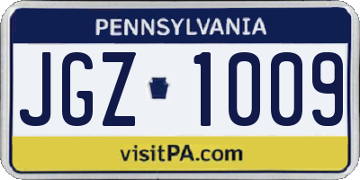 PA license plate JGZ1009