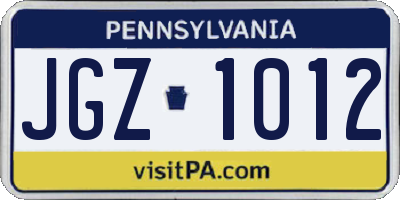 PA license plate JGZ1012