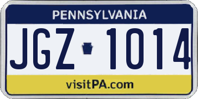 PA license plate JGZ1014