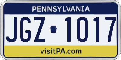 PA license plate JGZ1017