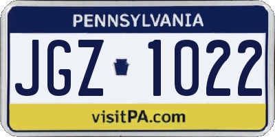 PA license plate JGZ1022
