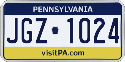 PA license plate JGZ1024