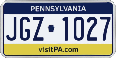 PA license plate JGZ1027