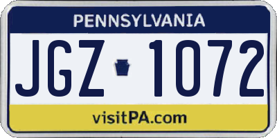 PA license plate JGZ1072