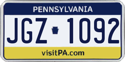 PA license plate JGZ1092