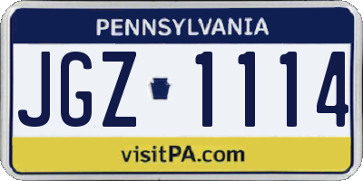 PA license plate JGZ1114