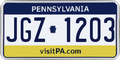 PA license plate JGZ1203