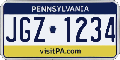 PA license plate JGZ1234