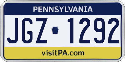 PA license plate JGZ1292