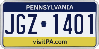 PA license plate JGZ1401