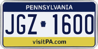 PA license plate JGZ1600