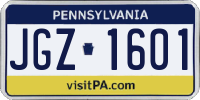 PA license plate JGZ1601