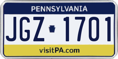 PA license plate JGZ1701