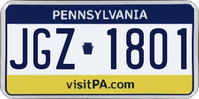 PA license plate JGZ1801