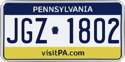 PA license plate JGZ1802