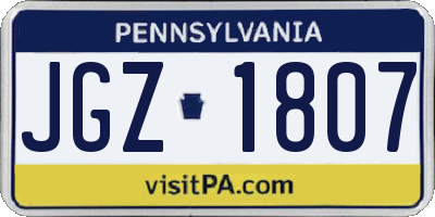 PA license plate JGZ1807