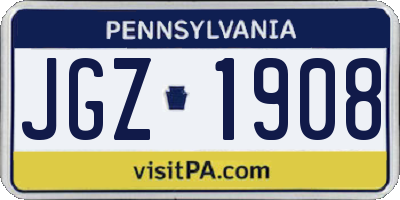 PA license plate JGZ1908