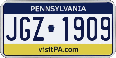 PA license plate JGZ1909
