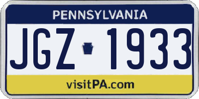 PA license plate JGZ1933